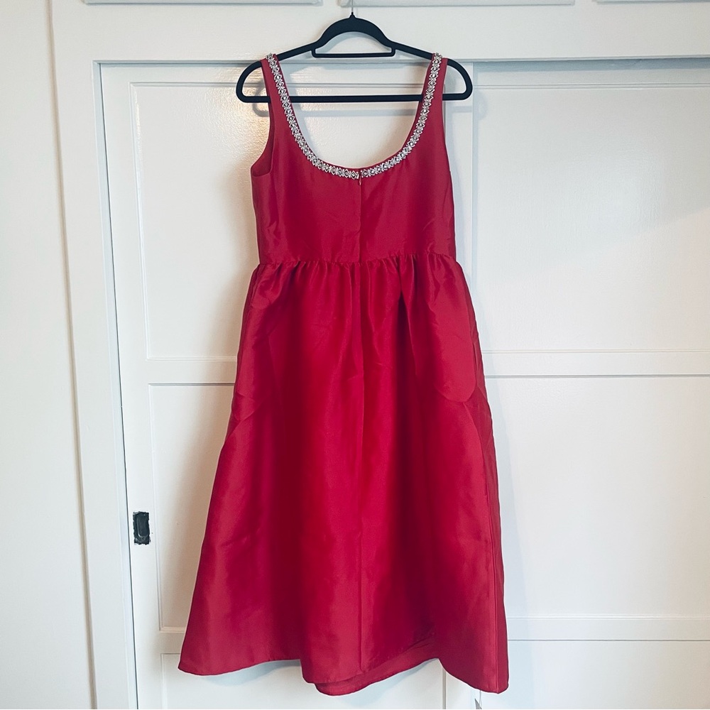 Self-Portrait Red Taffeta Diamante Midi Dress - Size UK 14/ US 10 - Picture 8 of 14